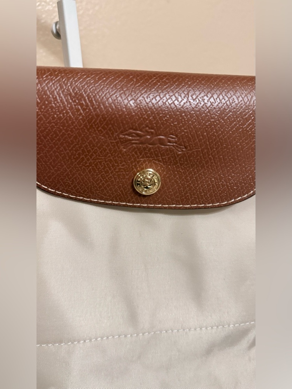 Longchamp Beige Canvas Tote with Brown Leather Trim - Picture 7 of 15